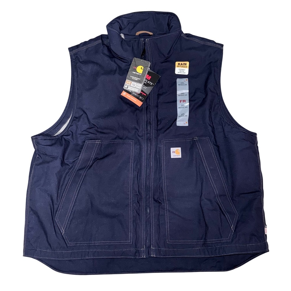 Carhartt FR Quick Duck Insulated Vest Navy Blue 3XL Rain Defender 3M Thinsulate